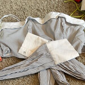 Striped Button-Up Shirt strapless crop top